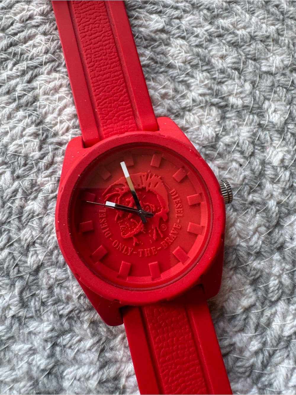 Diesel Red Silicone Watch with Embossed Logo.